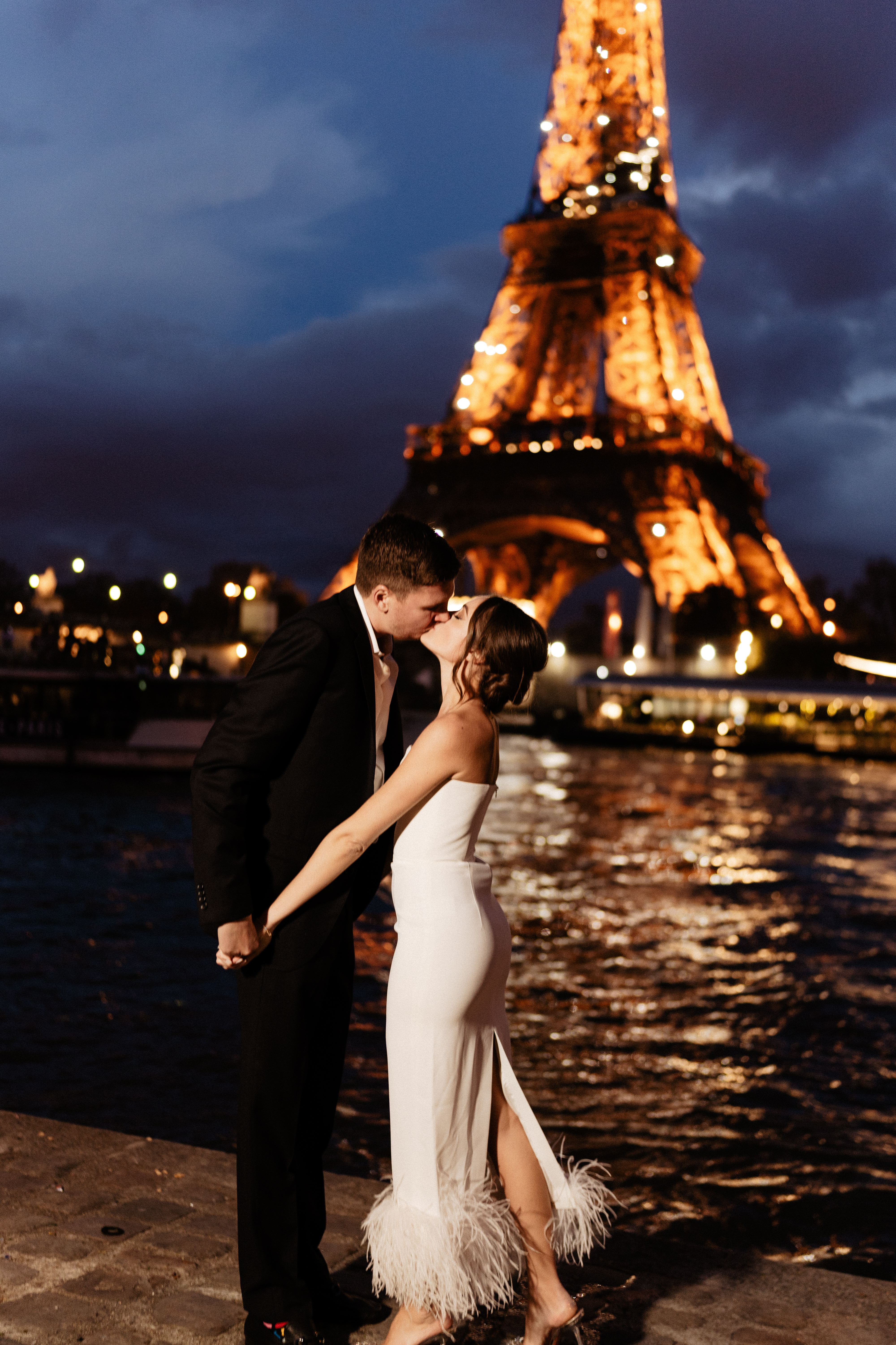 Couples Night engagement Photoshoot in Paris Seine River  Eiffel Tower sparkling 