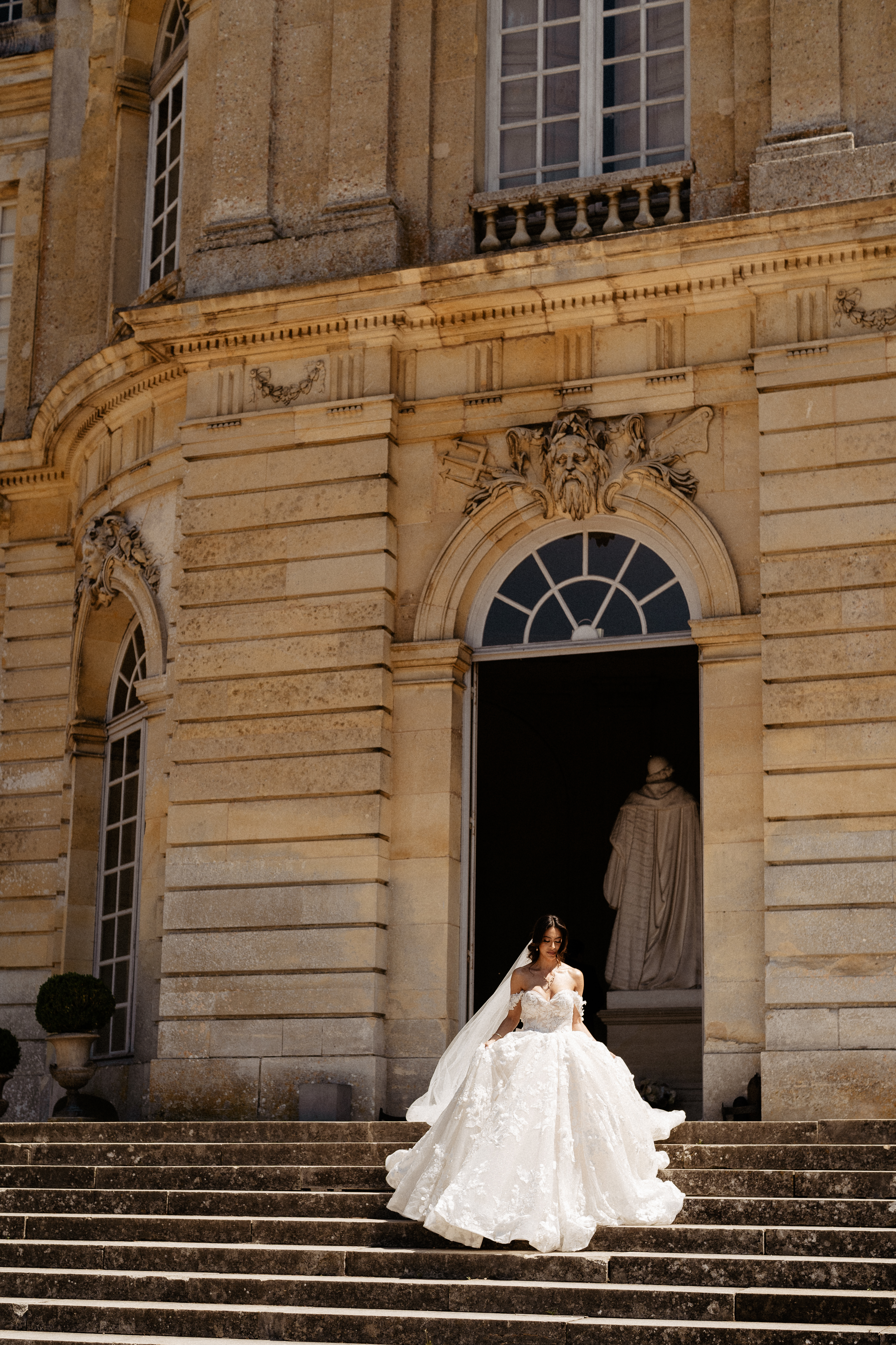 French Destination Wedding at Chateau de Champlatreux First look bride